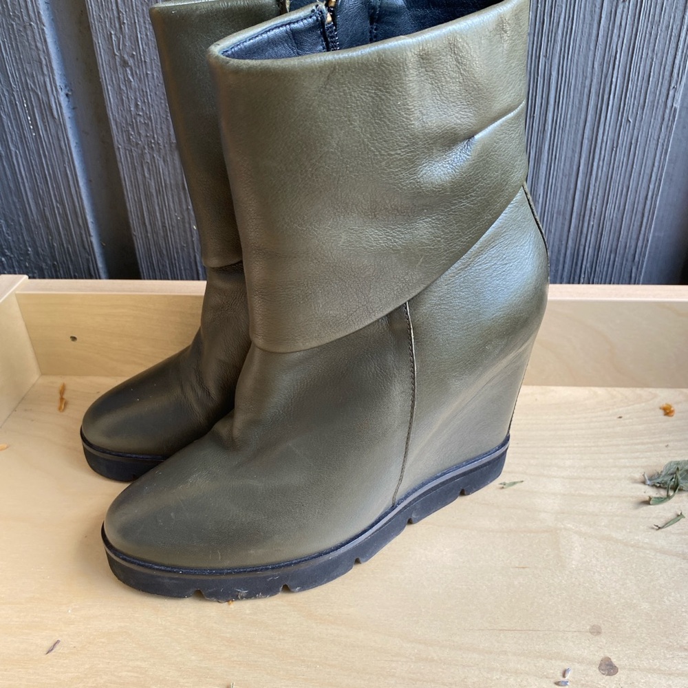 Olive Green Wedge Ankle Boots
